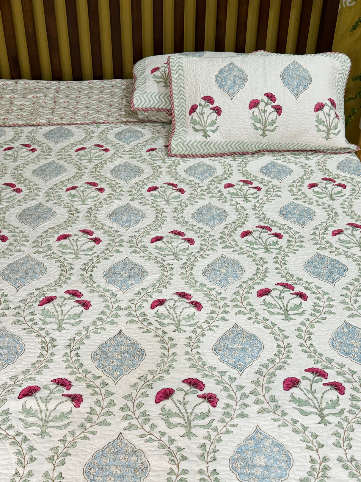 KING Size Quilted Blockprint REVERSIBLE Mulmul Bedcover (108*108 inches)