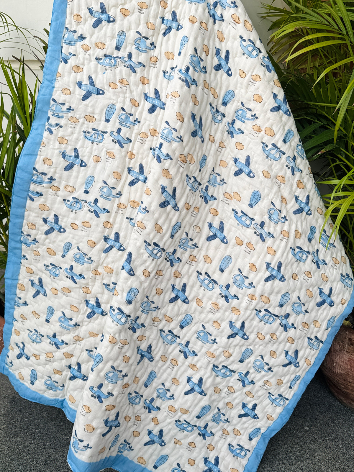 Blue Airplane & Helicopter Layered Kids Quilt