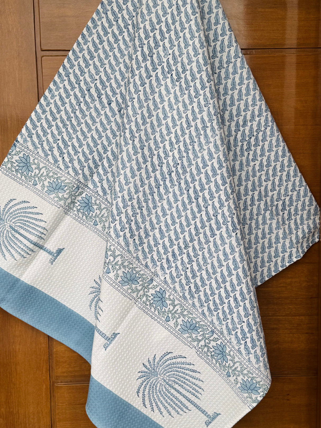 Elephant Blue Blockprint Cotton Towel – Waffle Weave