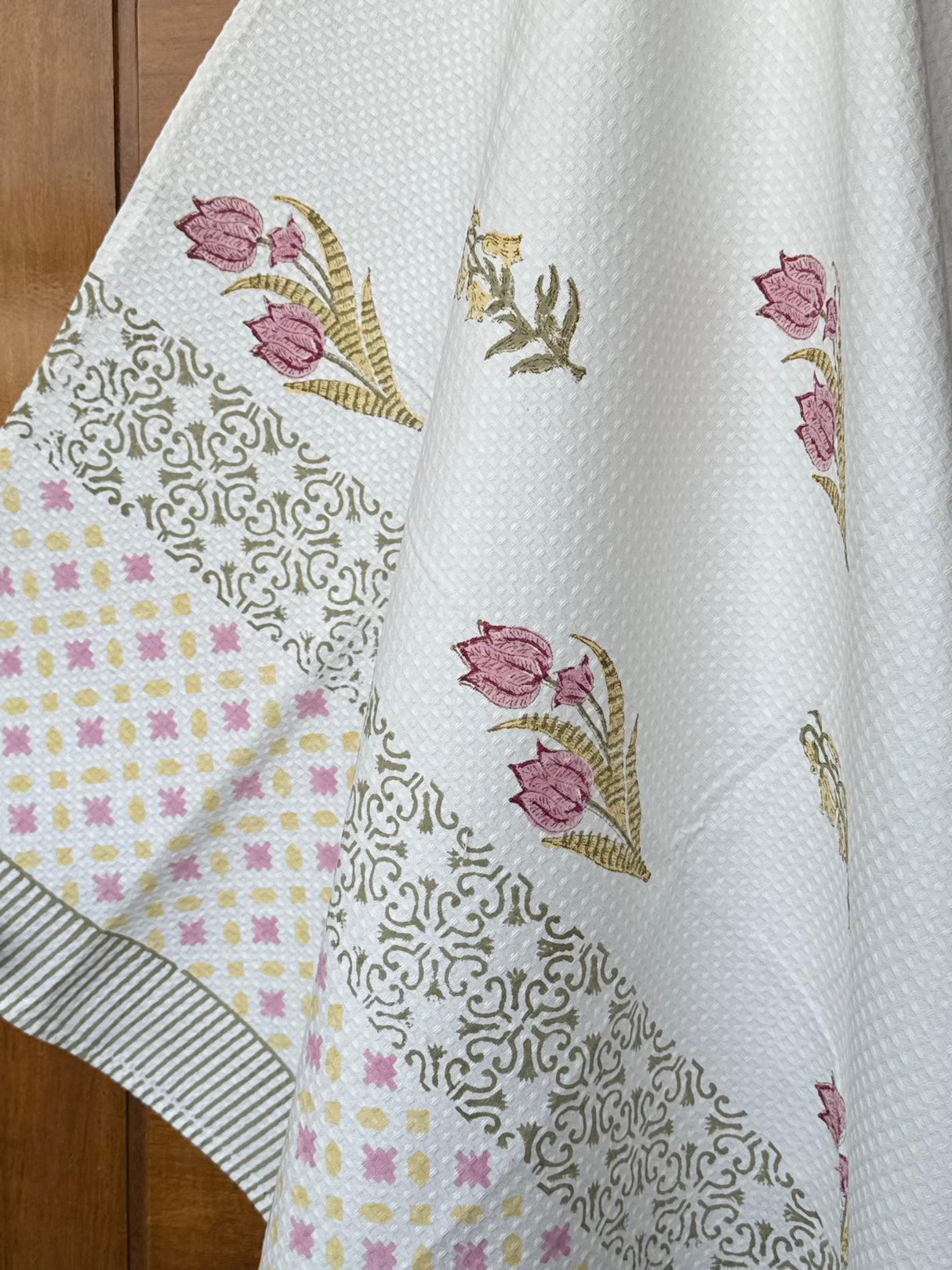 Elegant Mauve Blockprint Cotton Towel- Waffle Weave