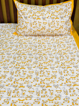 Yellow Panda Blockprint Cotton Bedsheet