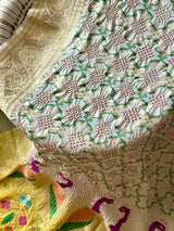 Ivory Yellow Banarasi Georgette Dupatta with Peacock Motifs