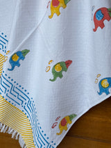 Colorful Elephants Blockprint Kids Towel – Cotton Jacquard Weave