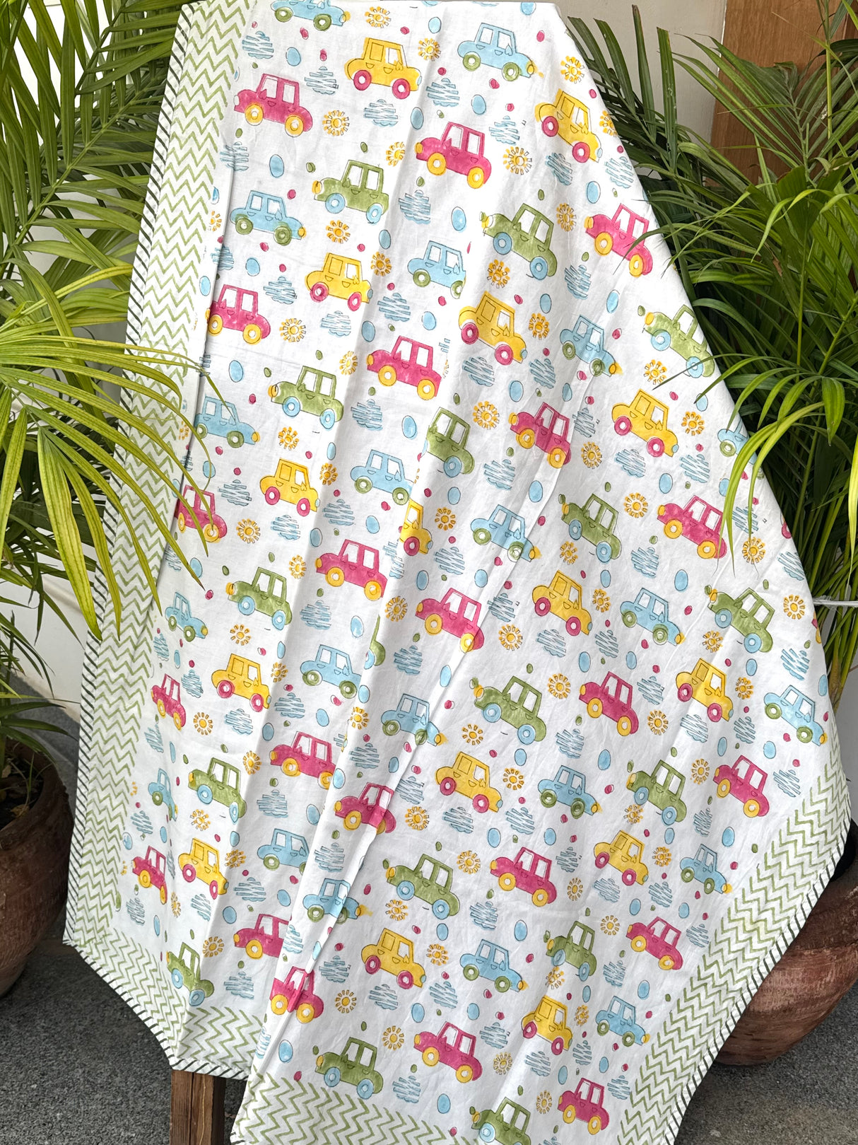 Green Cute Cars- Layered Kids Blanket