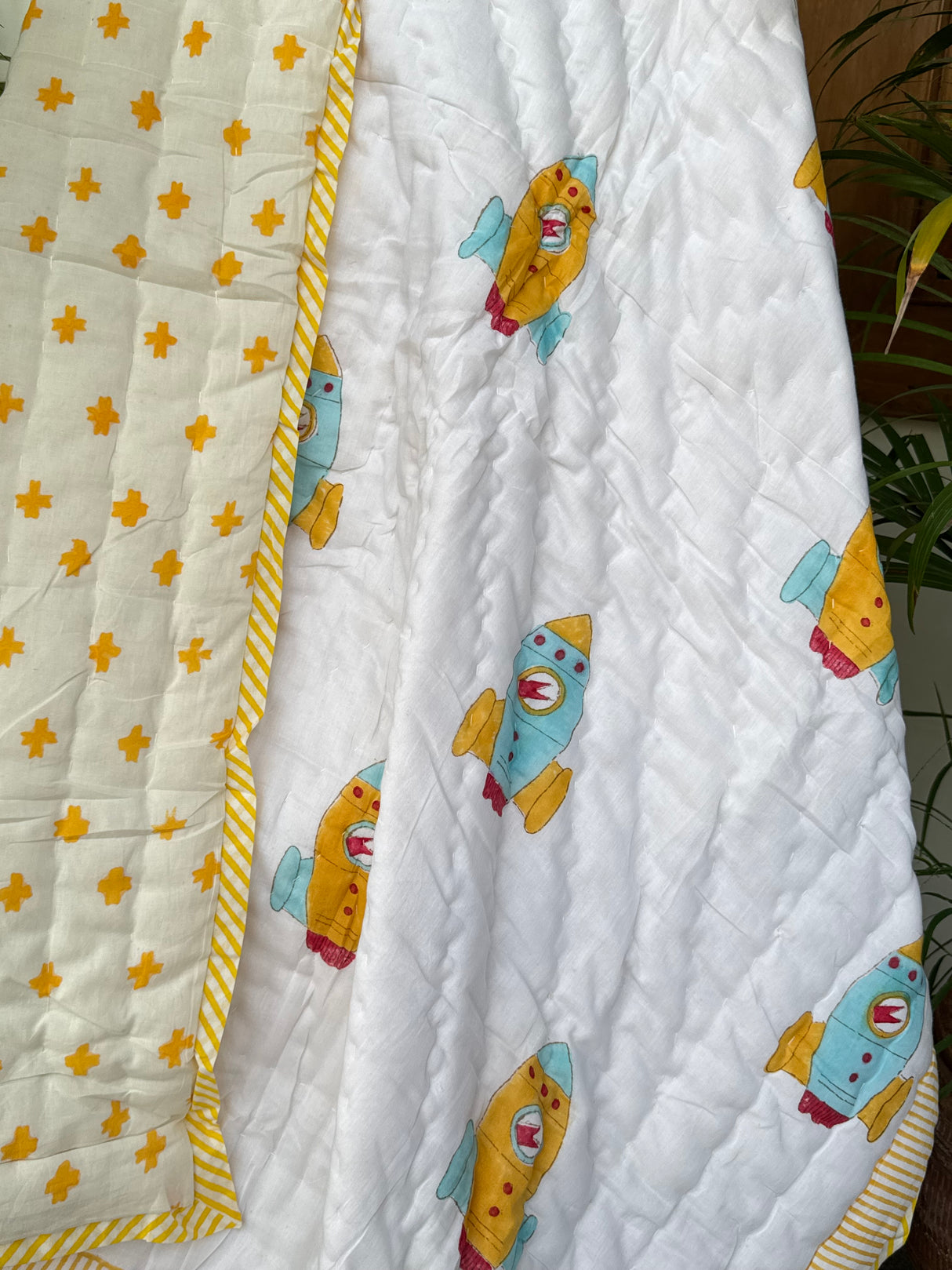 Space Theme Kids Quilt Handblock Printed