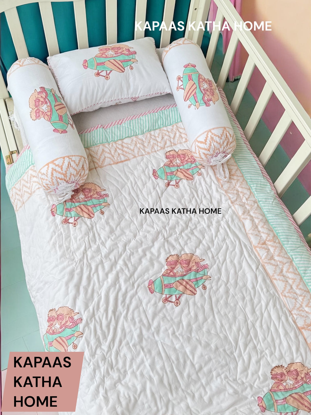 Cute Animals- Baby Cot Bedding (quilt, pillow, bolsters)