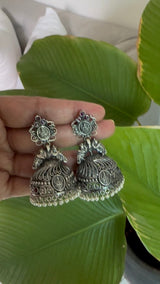 Handcrafted Temple Nakshi Silver Jhumkas