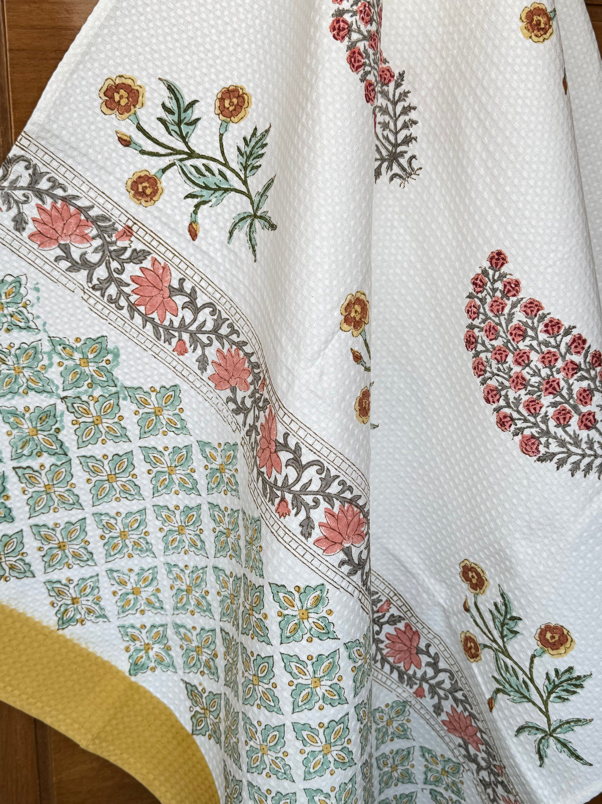 Elegant Motifs Blockprint Cotton Towel- Waffle Weave