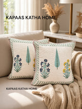 Pair of Quilted Handblock Printed Cushion Covers- 16*16 inches