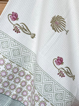 Subtle Floral Blockprint Cotton Towel- Waffle Weave