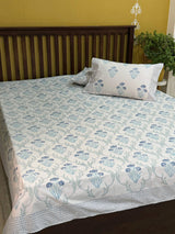 Blockprint Cotton Bedsheet- Light Blue Base Color