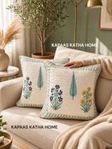 Pair of Quilted Handblock Printed Cushion Covers- 16*16 inches
