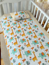 Animals Cot Set- Blockprint (1 quilt, 1 cot sheet, 1 pillow case)