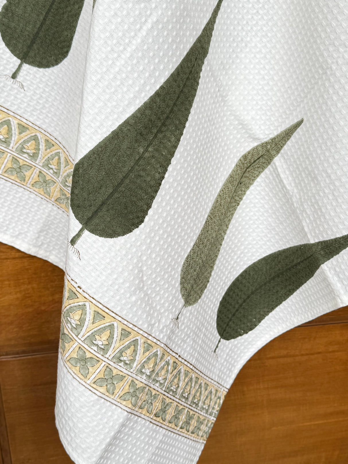 Graceful Grey Blockprint Towel – Waffle Weave