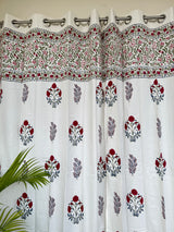 Pair of Red Elegant Blockprint Cotton Curtains (Set of 2)