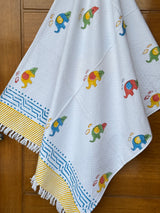 Colorful Elephants Blockprint Kids Towel – Cotton Jacquard Weave
