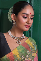 Lord Vishnu Moissanite Polki and Pearl Necklace and Earrings