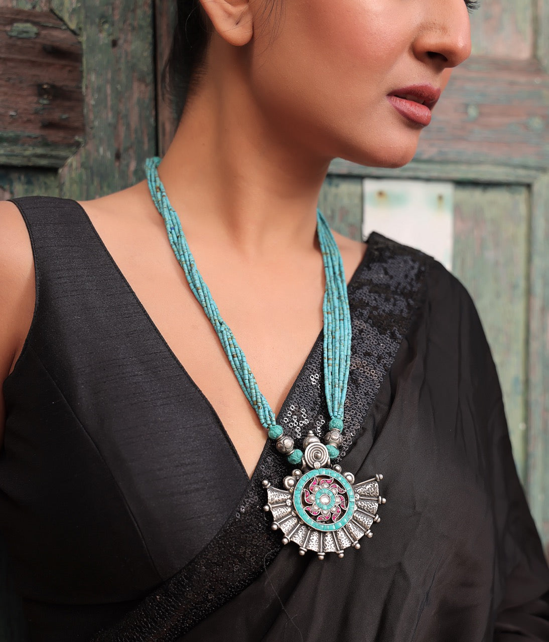 Exclusive Pendant Handcrafted using 92.5 Silver in Turquoise Mala