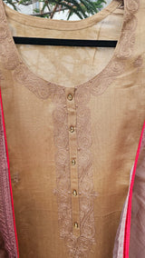 Chanderi Semi-stitched Suit Set in the Shade of Brown