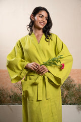 Green Unisex Cotton Waffle Bath Robe