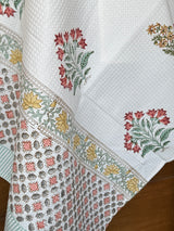 Elegant Flowers Blockprint Cotton Towel- Waffle Weave