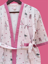 Ballerina Kids Bathrobe-Cotton Waffle Blockprint