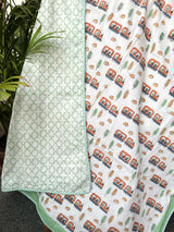 Train Ride Hand Block Printed Layered Kids Blanket