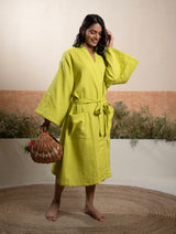 Green Unisex Cotton Waffle Bath Robe