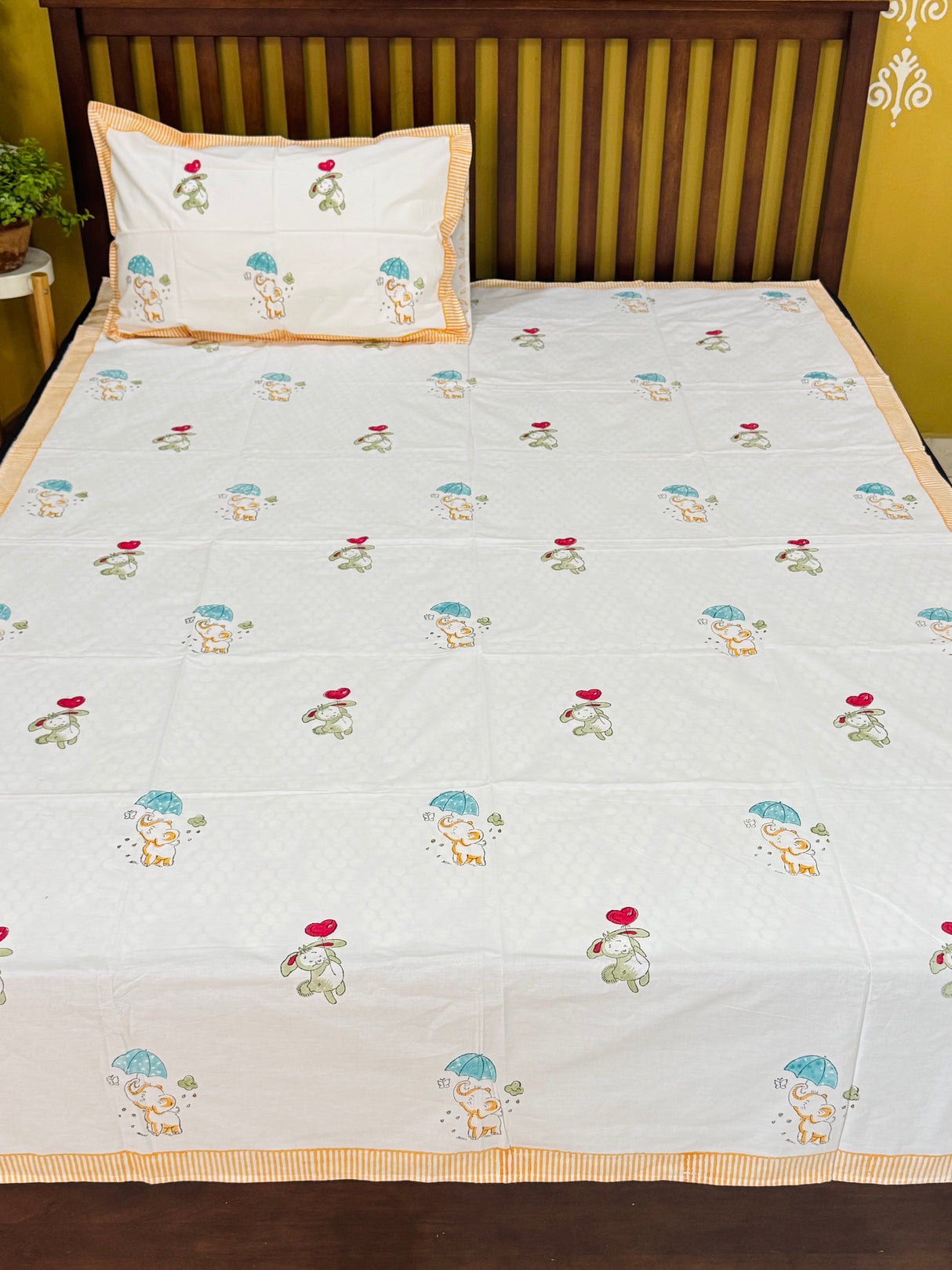 Cute Elephant Handblock Printed Kids Cotton Bedsheet