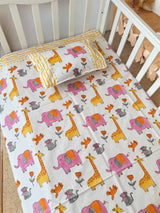 Cot Sheet- Animals Blockprint Cotton -Cot Size (60-40 inches)