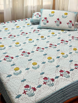 KING Size Quilted Blockprint REVERSIBLE Mulmul Bedcover (108*108 inches)