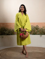 Green Unisex Cotton Waffle Bath Robe