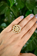Handcrafted Adjustable 92.5 Silver Ring with Moissanite polki