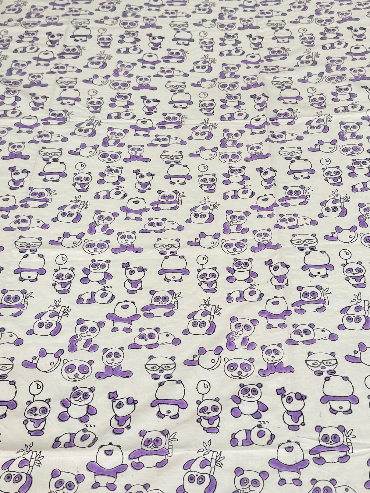 Purple Panda Blockprint Cotton Bedsheet