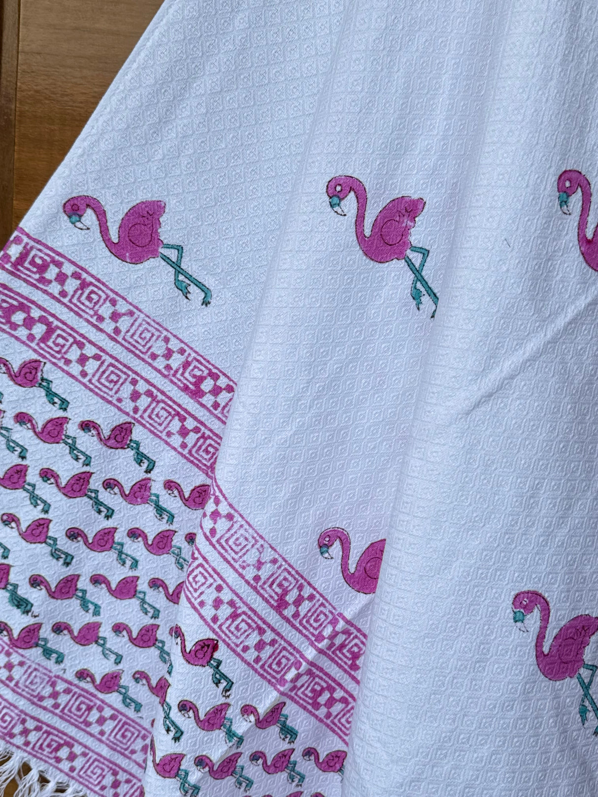 Flamingo  Blockprint Kids Towel – Cotton Jacquard Weave