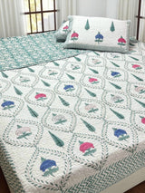 KING Size Quilted Blockprint REVERSIBLE Mulmul Bedcover (108*108 inches)