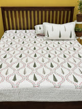 KING Size Quilted Blockprint REVERSIBLE Mulmul Bedcover (108*108 inches)