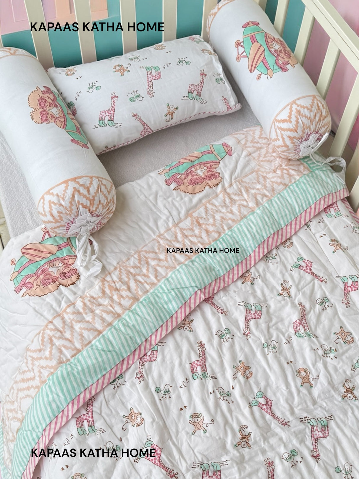 Cute Animals- Baby Cot Bedding (quilt, pillow, bolsters)