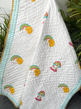 Unicorn Hand Block Printed Cotton Reversible Kids Quilt
