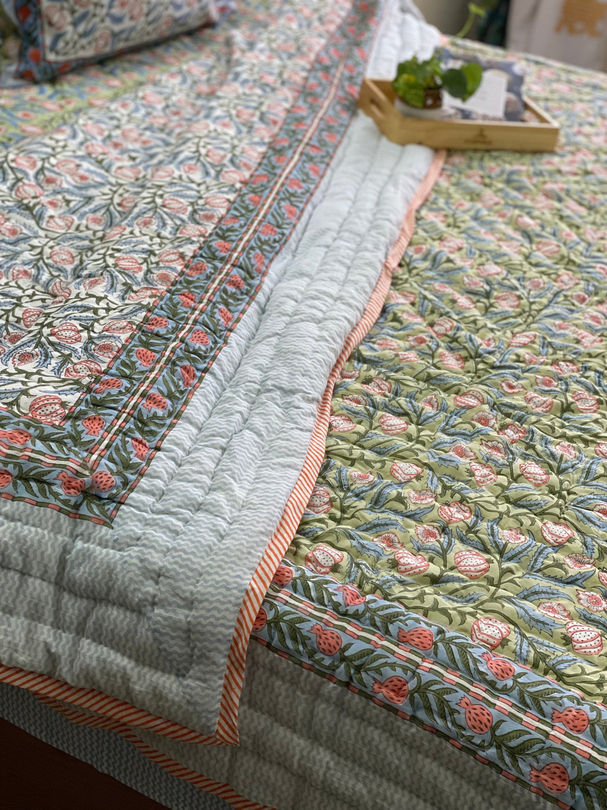 Blockprint Mulmul Reversible Quilt