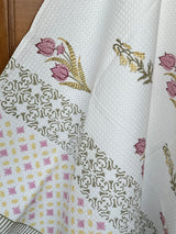 Elegant Mauve Blockprint Cotton Towel- Waffle Weave