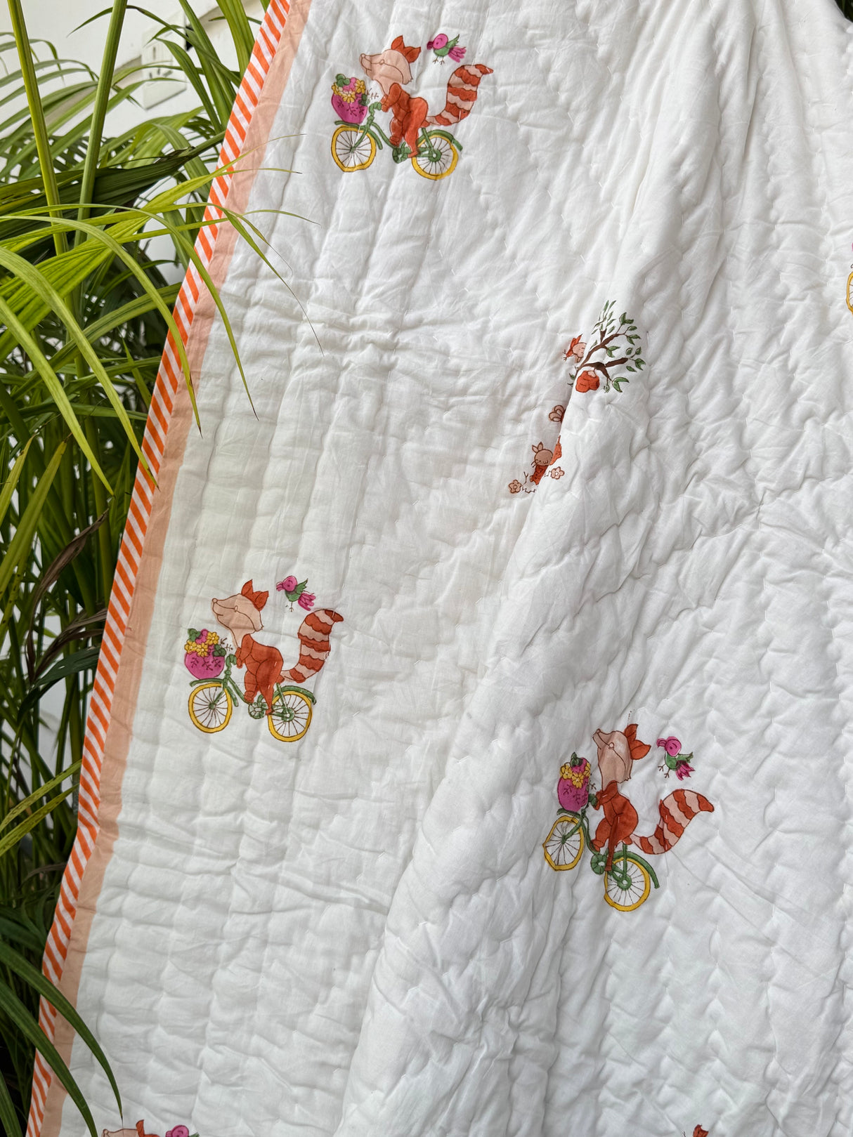 Fox on Bike Kids Quilt Blockprint