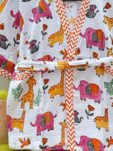 Jungle Kids Bathrobe-Cotton Waffle Blockprint