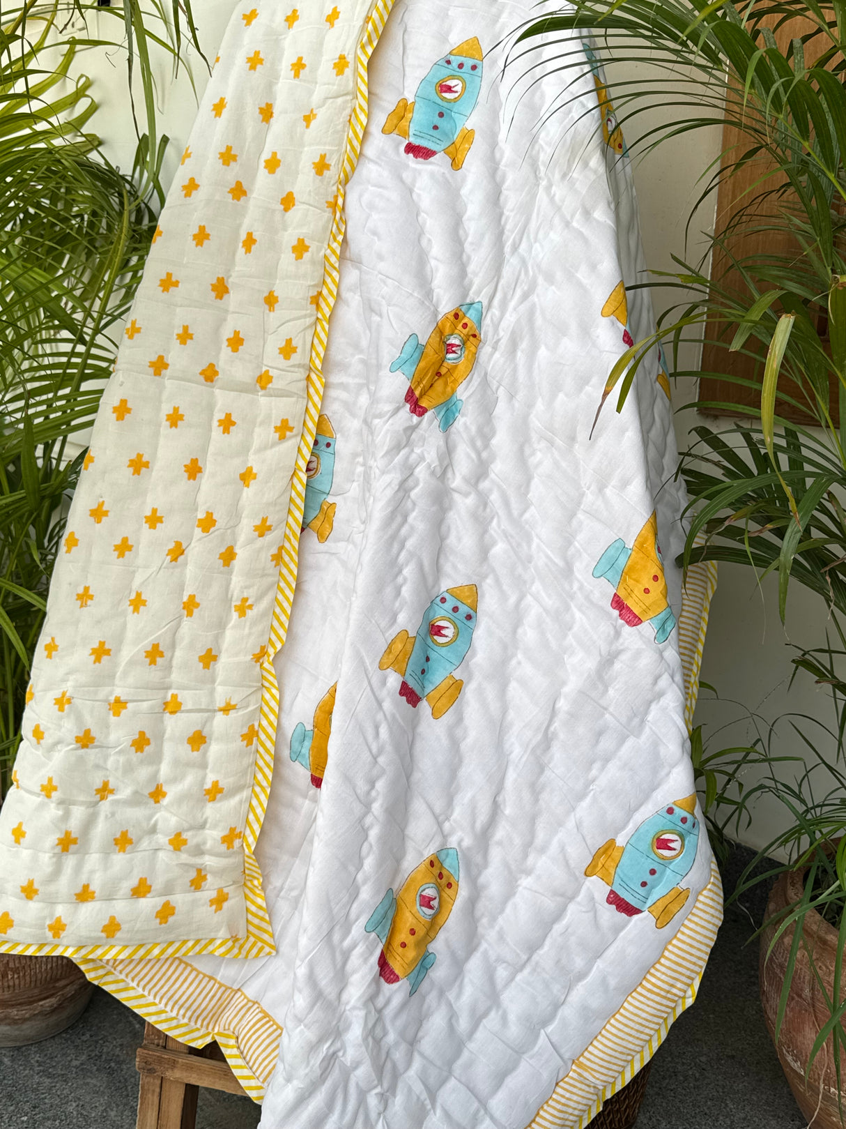 Space Theme Kids Quilt Handblock Printed