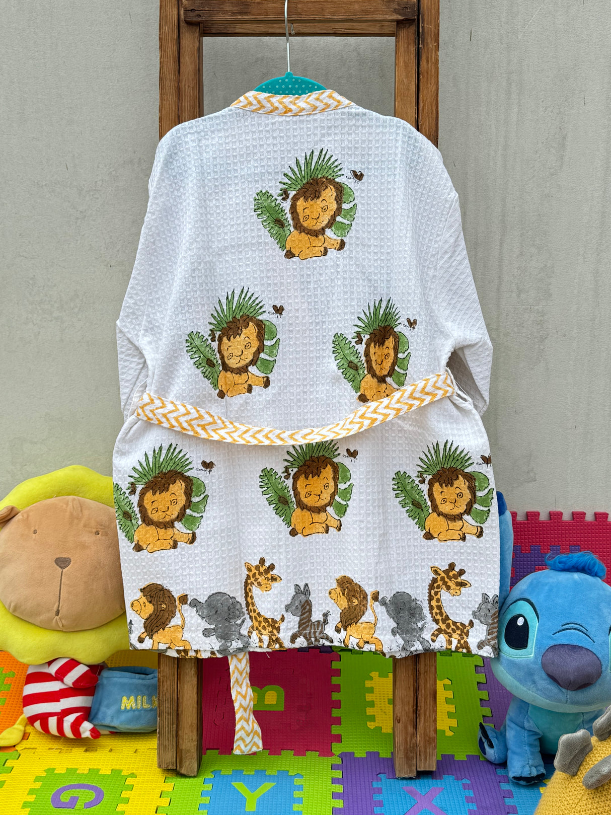 Lion Safari- Kids Cotton Waffle Bathrobe