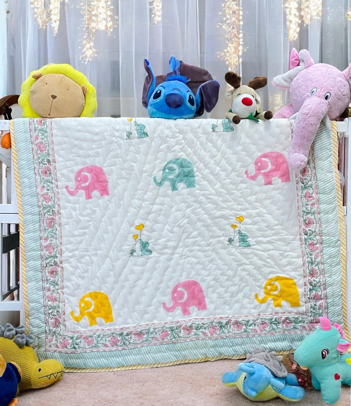 Elephant Blockprint Kids Quilt