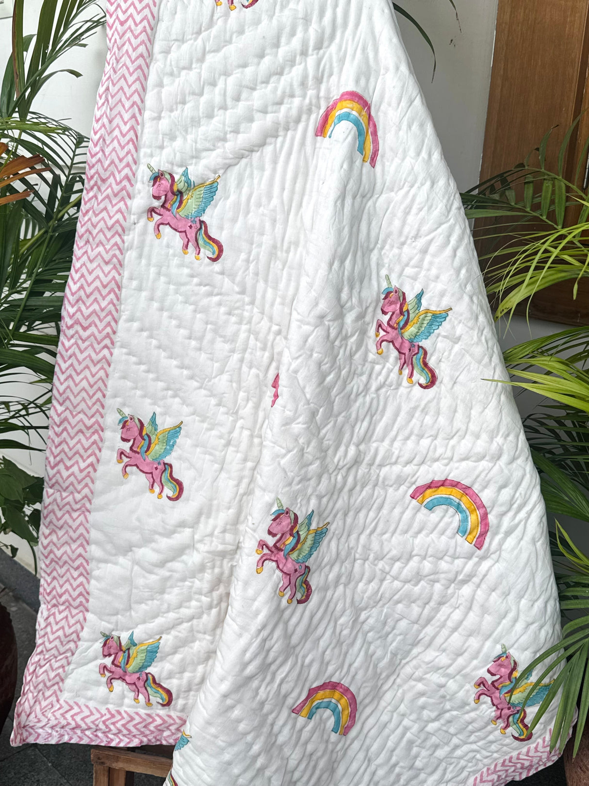 Unicorn Hand Block Printed Cotton Reversible Kids Quilt