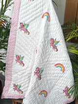 Unicorn Hand Block Printed Cotton Reversible Kids Quilt