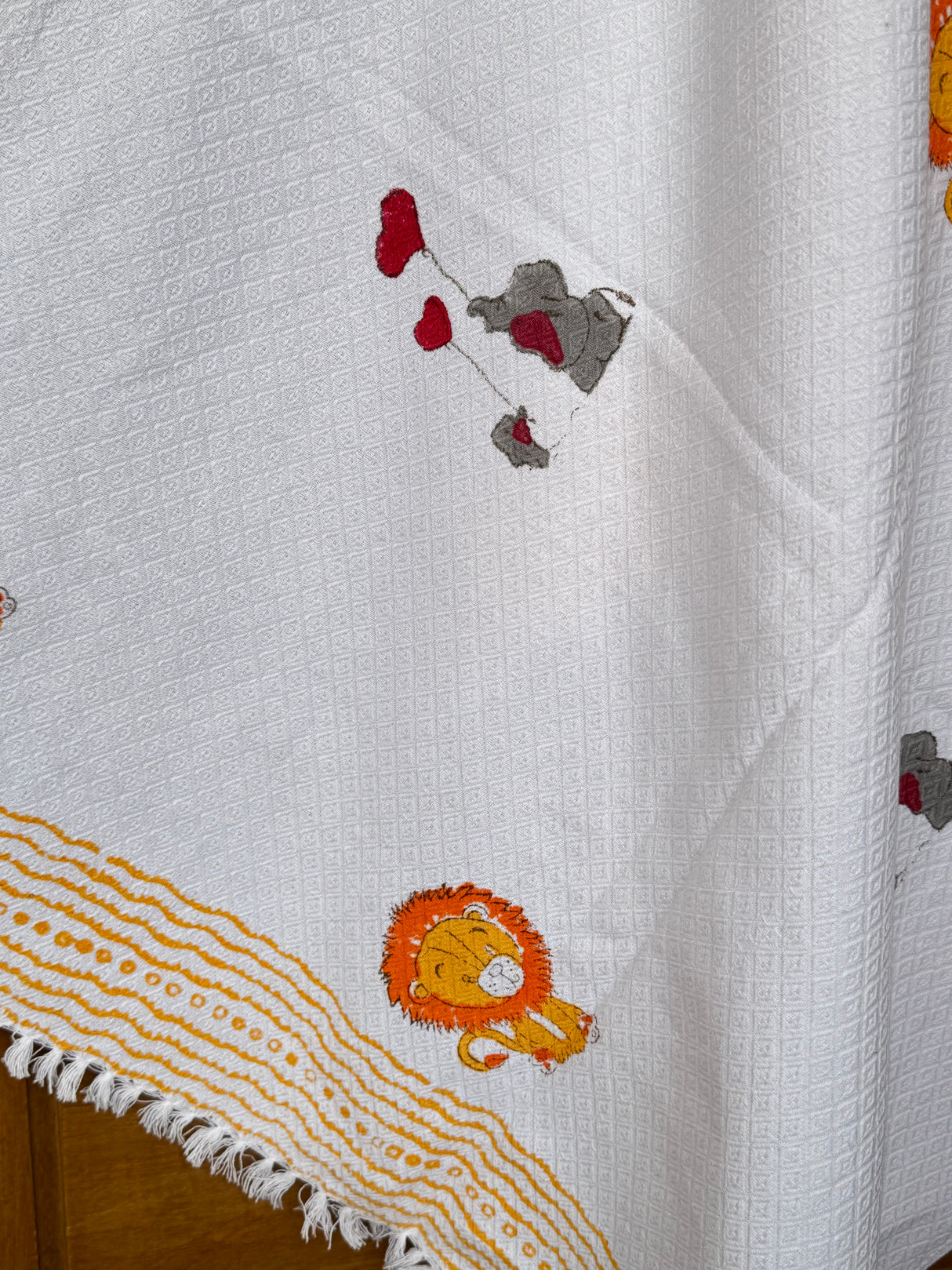 Lion Elephant Blockprint Kids Towel – Cotton Jacquard Weave