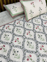 Double Size Quilted Blockprint REVERSIBLE Mulmul Bedcover (90*108 inches)
